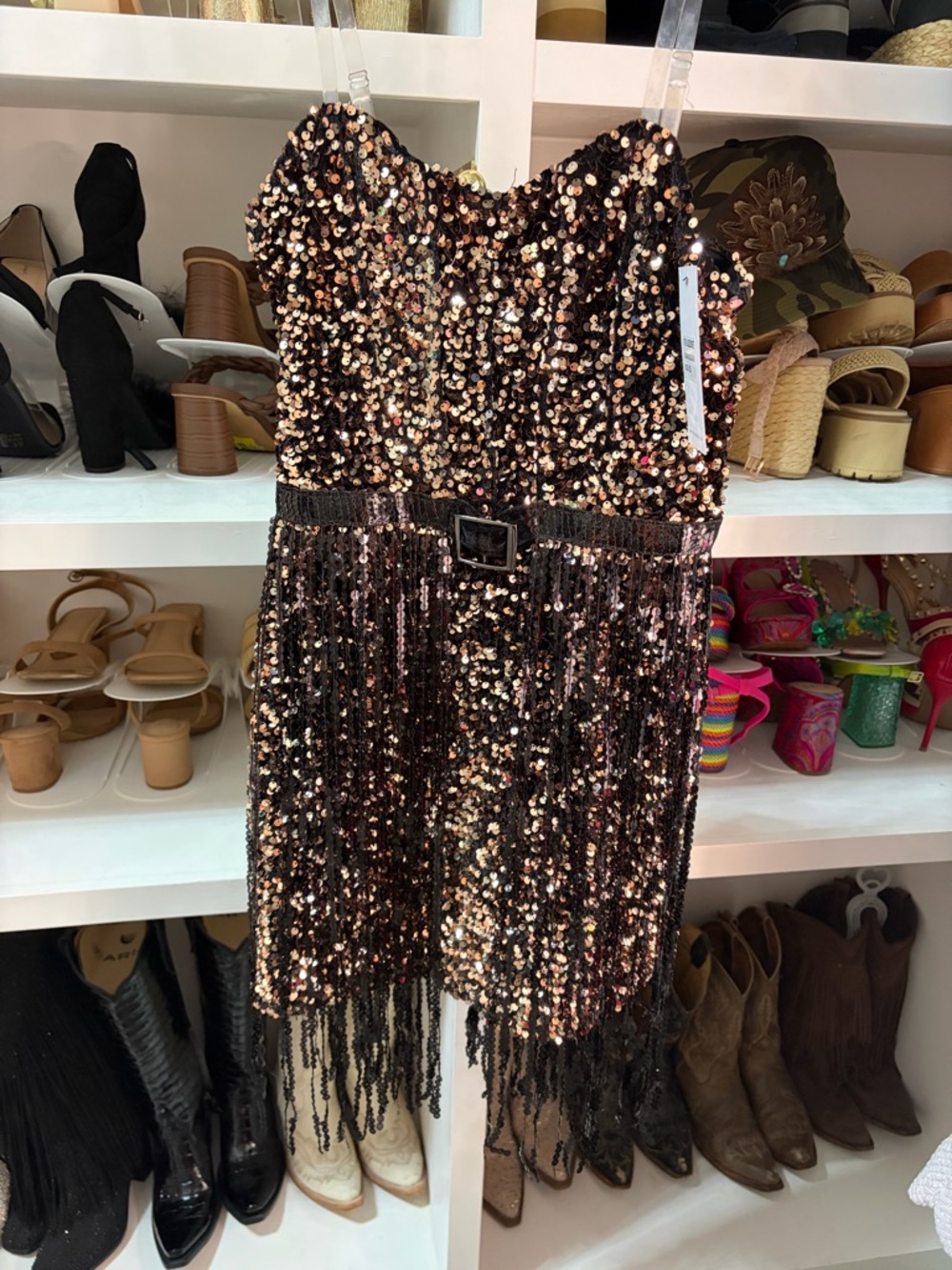 NWT Black & Gold Sequin Fringe Party Dress